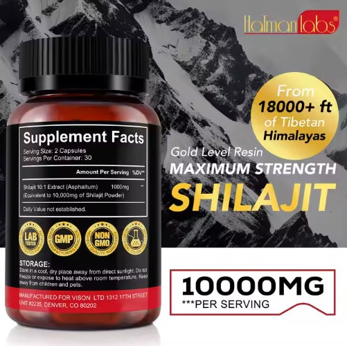 Shilajit - Pure Himalayan Resin Capsules for Men - 10,000 MG for Health and Vitality